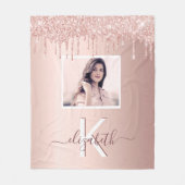 バラ金ゴールドグリッターピンク写真モノグラム フリースブランケット (正面)