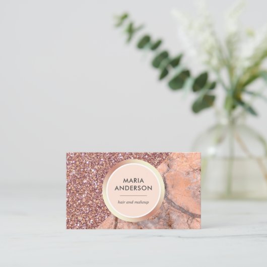 バラ金ゴールドグリッターピンク大理石サロン化粧アーティスト 名刺 (スタンド正面)