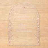 バラ金ゴールドグリッターピンク文字アーチファースト聖餐式 アクリル招待状 (正面)