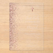 バラ金ゴールドグリッターピンク文字ファーストホーリーコミュニオン アクリル招待状 (正面)