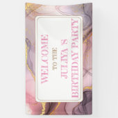 バラ金ゴールドグリッターピンク誕生日へようこそ 横断幕 (縦)