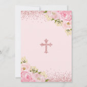バラ金ゴールドグリッターピンク赤面フラワー《キリスト教》洗礼式や命名式 招待状 (裏面)