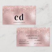 バラ金ゴールドグリッターピンク金属モノグラムイニシャル 名刺 (正面/裏面)