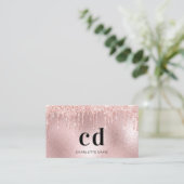 バラ金ゴールドグリッターピンク金属モノグラムイニシャル 名刺 (スタンド正面)