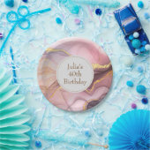 バラ金ゴールドグリッターピンク ペーパープレート (パーティー)