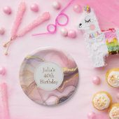 バラ金ゴールドグリッターピンク ペーパープレート (パーティー)