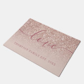 バラ金ゴールドグリッターファミリーネームラブ ドアマット (アングル)