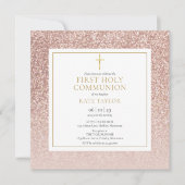 バラ金ゴールドグリッターファーストホーリーコミュニオンスクエア 招待状 (正面)