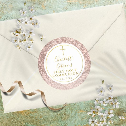 バラ金ゴールドグリッターファーストホーリーコミュニオン ラウンドシール