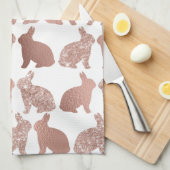 バラ金ゴールドグリッターフォイルバニーイースター春 キッチンタオル (四つ折り)