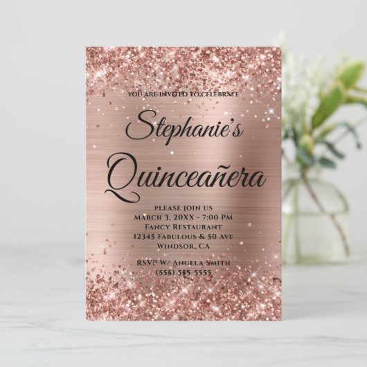 バラ金ゴールドグリッターフォイルファンシーモノグラムキンセアニラ 招待状 (スタンド正面)