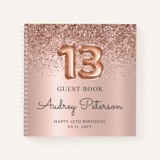 バラ金ゴールドグリッターフォイル13th誕生日ゲストブック ノートブック (正面)