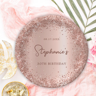バラ金ゴールドグリッターフォイル30th誕生日モノグラム ペーパープレート