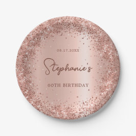 バラ金ゴールドグリッターフォイル60th誕生日モノグラム ペーパープレート