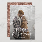 バラ金ゴールドグリッターフォトクリスマスカード シーズンカード (正面/裏面)