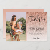 バラ金ゴールドグリッターフォトサンキューカード 招待状 (正面/裏面)