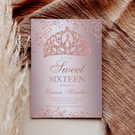 バラ金ゴールドグリッターフォトフォイルクラウンティアラ甘い16 招待状