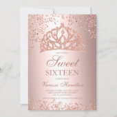 バラ金ゴールドグリッターフォトフォイルクラウンティアラ甘い16 招待状 (正面)