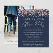 バラ金ゴールドグリッターフォトブルー披露宴招待状 (正面/裏面)