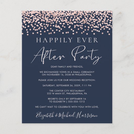 バラ金ゴールドグリッターフォトブルー披露宴招待状 (正面)