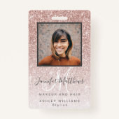 バラ金ゴールドグリッターフォトメイクアップヘアサロン バッジ (正面)