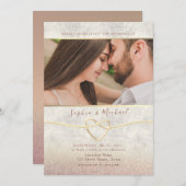 バラ金ゴールドグリッターフォト結婚式招待状 招待状 (正面/裏面)