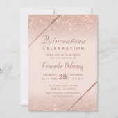 バラ金ゴールドグリッターフォト赤面ピンクキンセアニェラ 招待状 (正面)