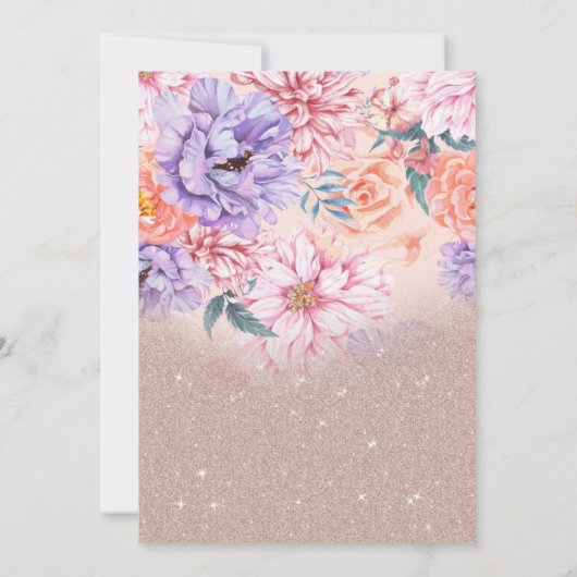 バラ金ゴールドグリッターフラワーズスターユダヤ人バルミツワー 招待状 (裏面)