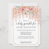 バラ金ゴールドグリッターフリンジピンクフローラベビー散布 招待状 (正面)