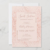 バラ金ゴールドグリッターフレームパステル赤面ピンクスウィート16 招待状 (正面)