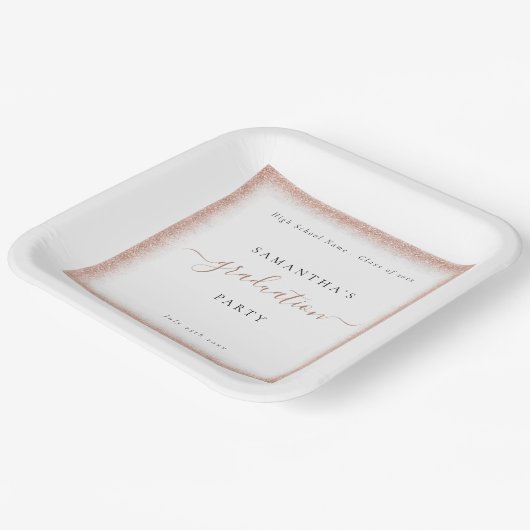 バラ金ゴールドグリッターフレーム名日付ホワイトグラードパーティー ペーパープレート (傾斜あり)