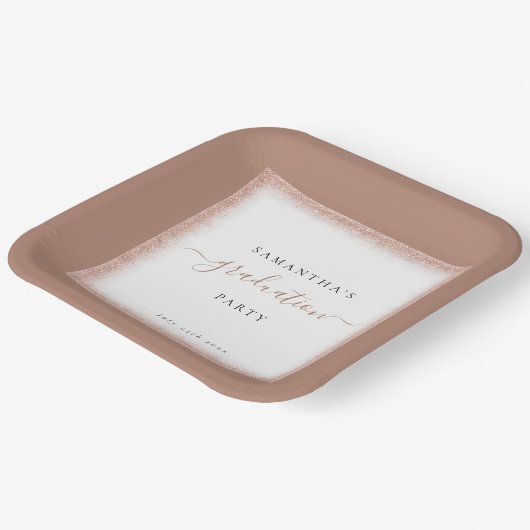 バラ金ゴールドグリッターフレーム名日付卒業パーティ ペーパープレート (傾斜あり)