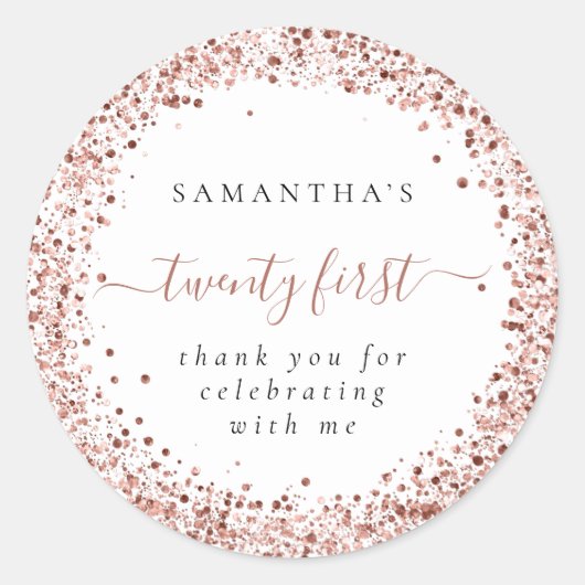 バラ金ゴールドグリッターフレーム感謝してい名Twenty First ラウンドシール (正面)