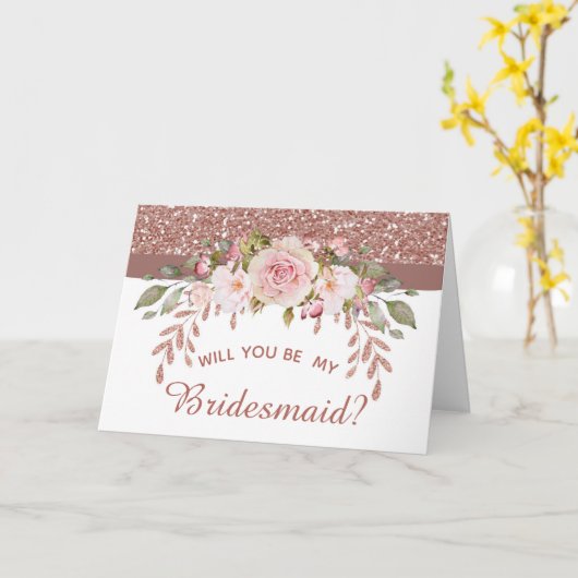 バラ金ゴールドグリッターフローラが私の花嫁の付き添いに カード (黄色い花)