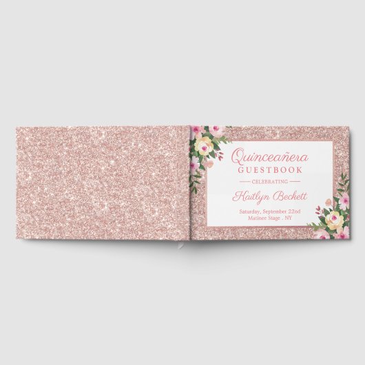 バラ金ゴールドグリッターフローラキンセアニラ15誕生日 ゲストブック (全面)