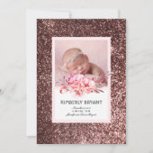 バラ金ゴールドグリッターフローラスウィートベビーガール誕生 案内状 (正面)