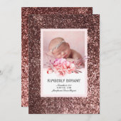バラ金ゴールドグリッターフローラスウィートベビーガール誕生 案内状 (正面/裏面)
