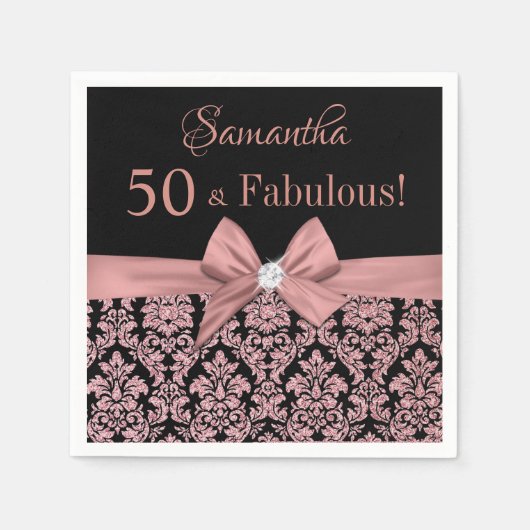 バラ金ゴールドグリッターフローラダマスク50誕生日 スタンダードカクテルナプキン (正面)
