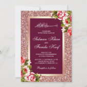 バラ金ゴールドグリッターフローラピンクイスラム 招待状 (正面)