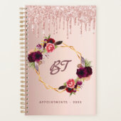 バラ金ゴールドグリッターフローラブルゴーニュモノグラム プランナー手帳 (正面)