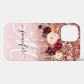 バラ金ゴールドグリッターフローラモノグラム名 Case-Mate iPhoneケース (裏面 (横))