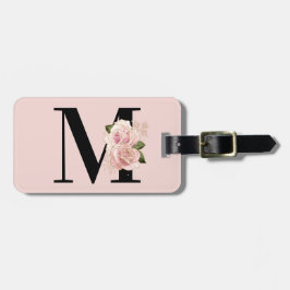 バラ金ゴールドグリッターフローラ赤面およびブラックモノグラム ラゲッジタグ