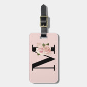 バラ金ゴールドグリッターフローラ赤面およびブラックモノグラム ラゲッジタグ (正面縦)