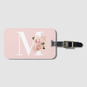 バラ金ゴールドグリッターフローラ赤面及びホワイトモノグラム ラゲッジタグ (正面横)