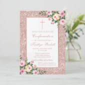 バラ金ゴールドグリッターフローラ《キリスト教》洗礼式や命名式又は洗礼 招待状 (スタンド正面)