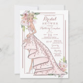 バラ金ゴールドグリッターブライダルシャワー招待 招待状 (正面)