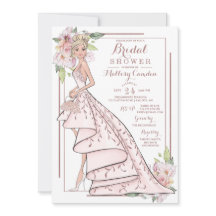 バラ金ゴールドグリッターブライダルシャワー招待