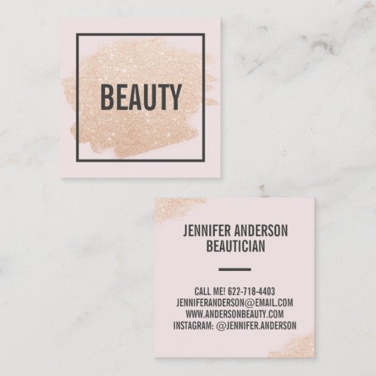 バラ金ゴールドグリッターブラシストローク光ピンク美しい スクエア名刺 (正面/裏面)