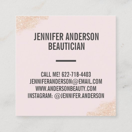 バラ金ゴールドグリッターブラシストローク光ピンク美しい スクエア名刺 (裏面)