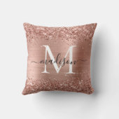 バラ金ゴールドグリッターブラシ仕上げ金属モノグラムスクリプト クッション (裏面)